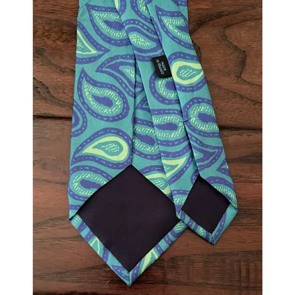 $325 NWT Charvet Paris Blue Alternating Pasiley Pattern 100% Silk Neck Tie